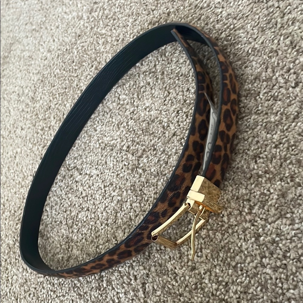 Leopard Print Belt with Gold Buckle